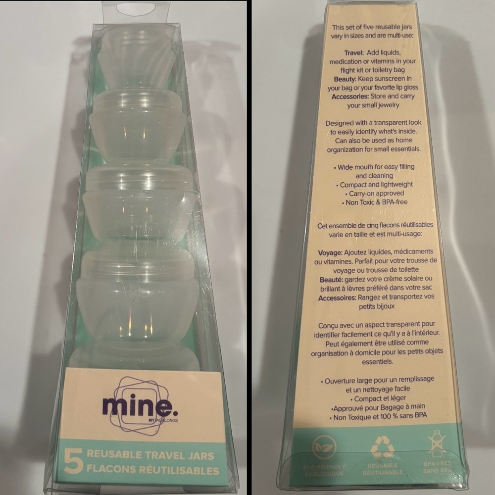 Mine Mytagalongs mini travel jars (5) / clear color / NEW package / cross post